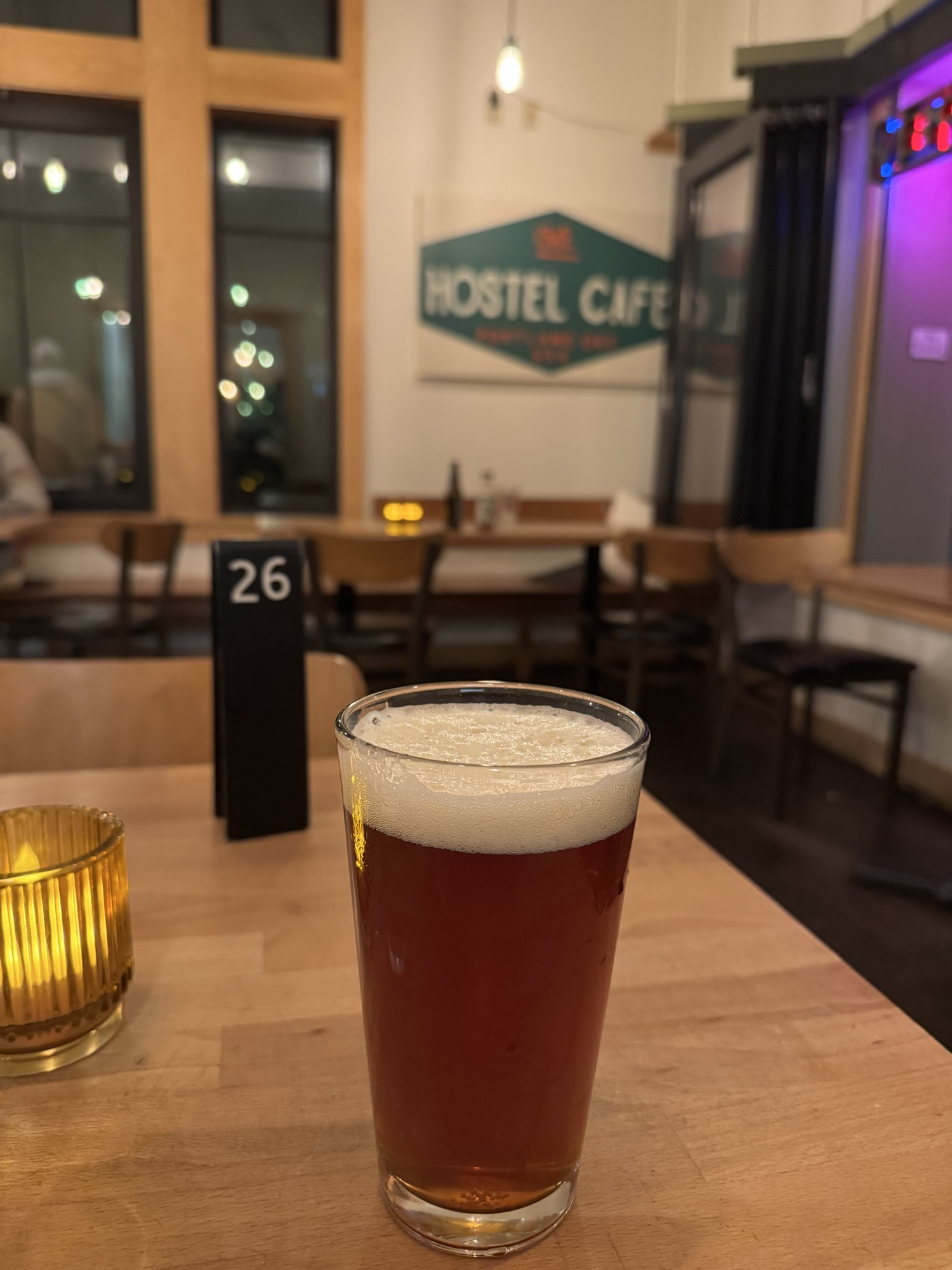 A glass of beer at the hostel cafe
