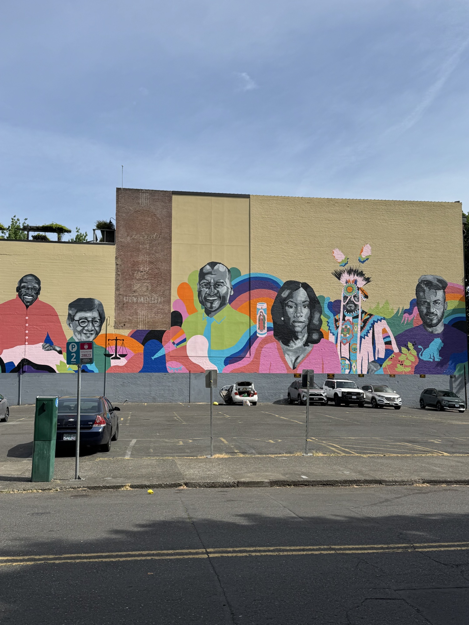 A colorful street mural in downtown Portland